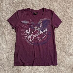 PURPLE HARLEY DAVIDSON "EAGLE" V NECK GRAPHIC TEE